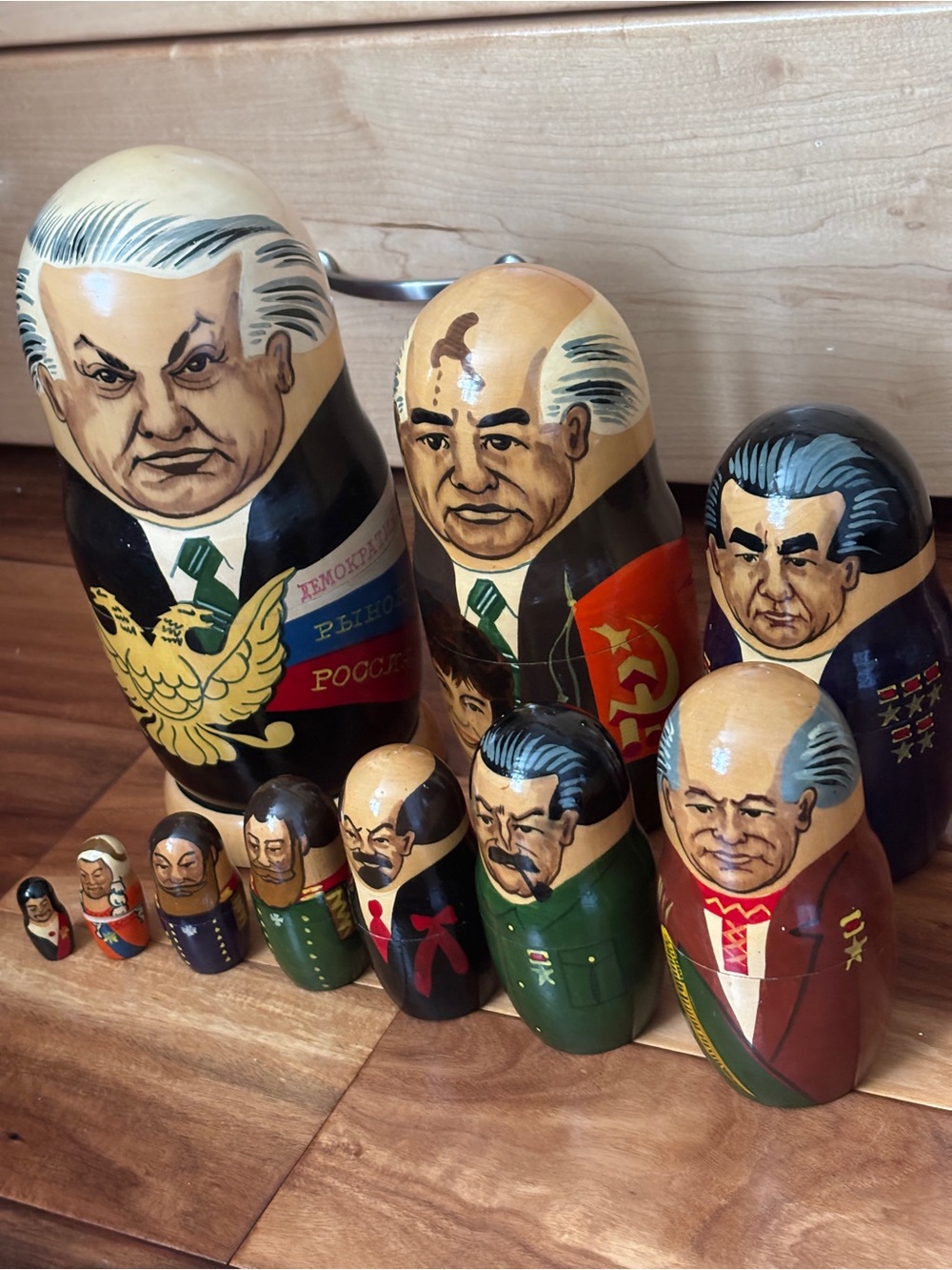 Set of 10 Hand-Painted Russian Nesting Dolls - Political Leaders Set.